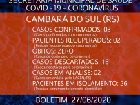 Boletim Coronavrus  27/06/2020